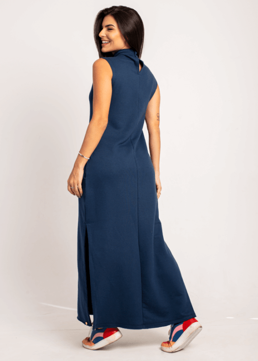Vestido longo Essential - Azul marinho - Image 3