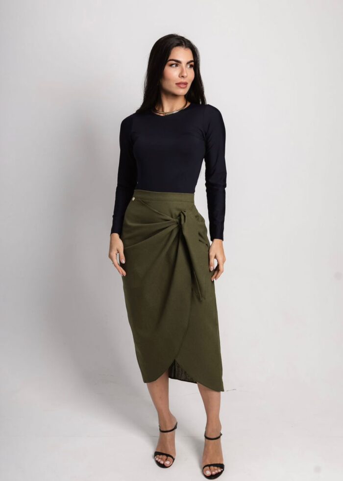 Saia Florença Mídi Linho - Verde Militar