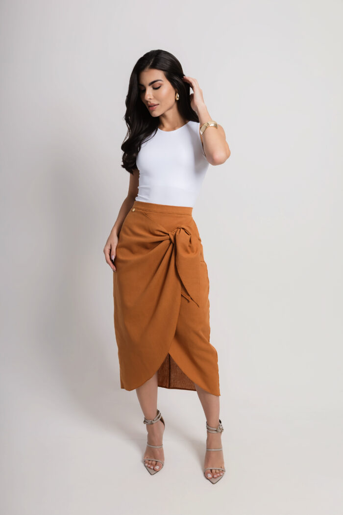 Saia Florença Mídi Linho - Mostarda