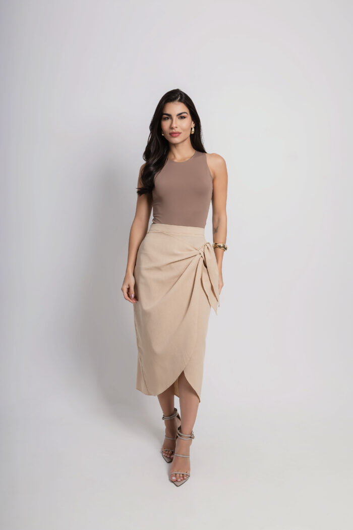 Saia Florença Mídi Linho - Bege