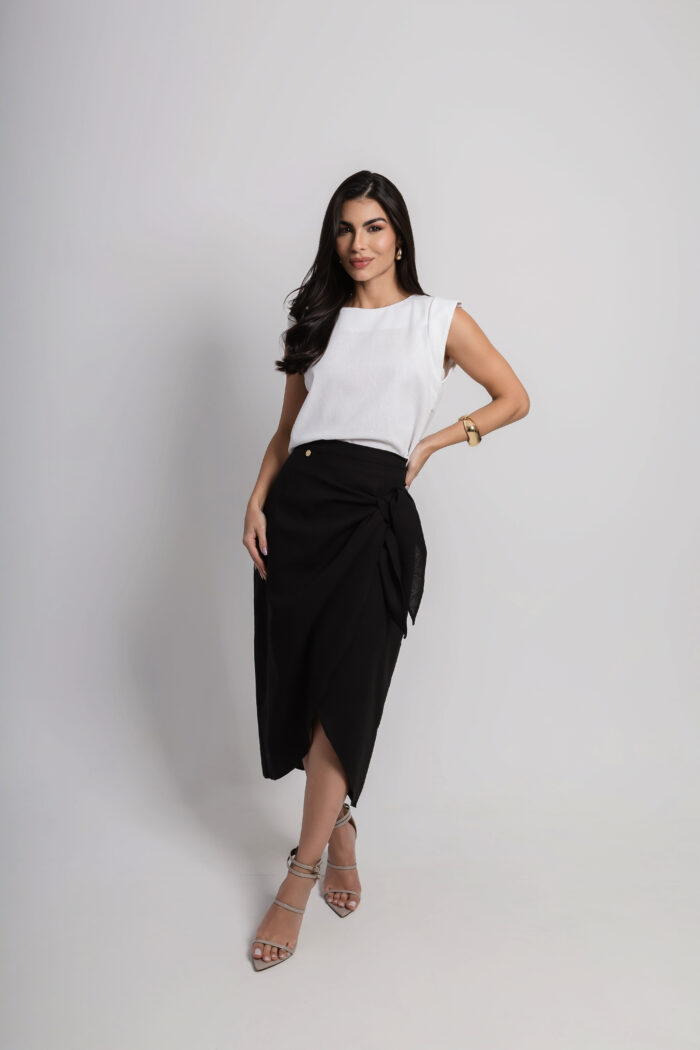 Saia Florença Mídi Linho - Preta